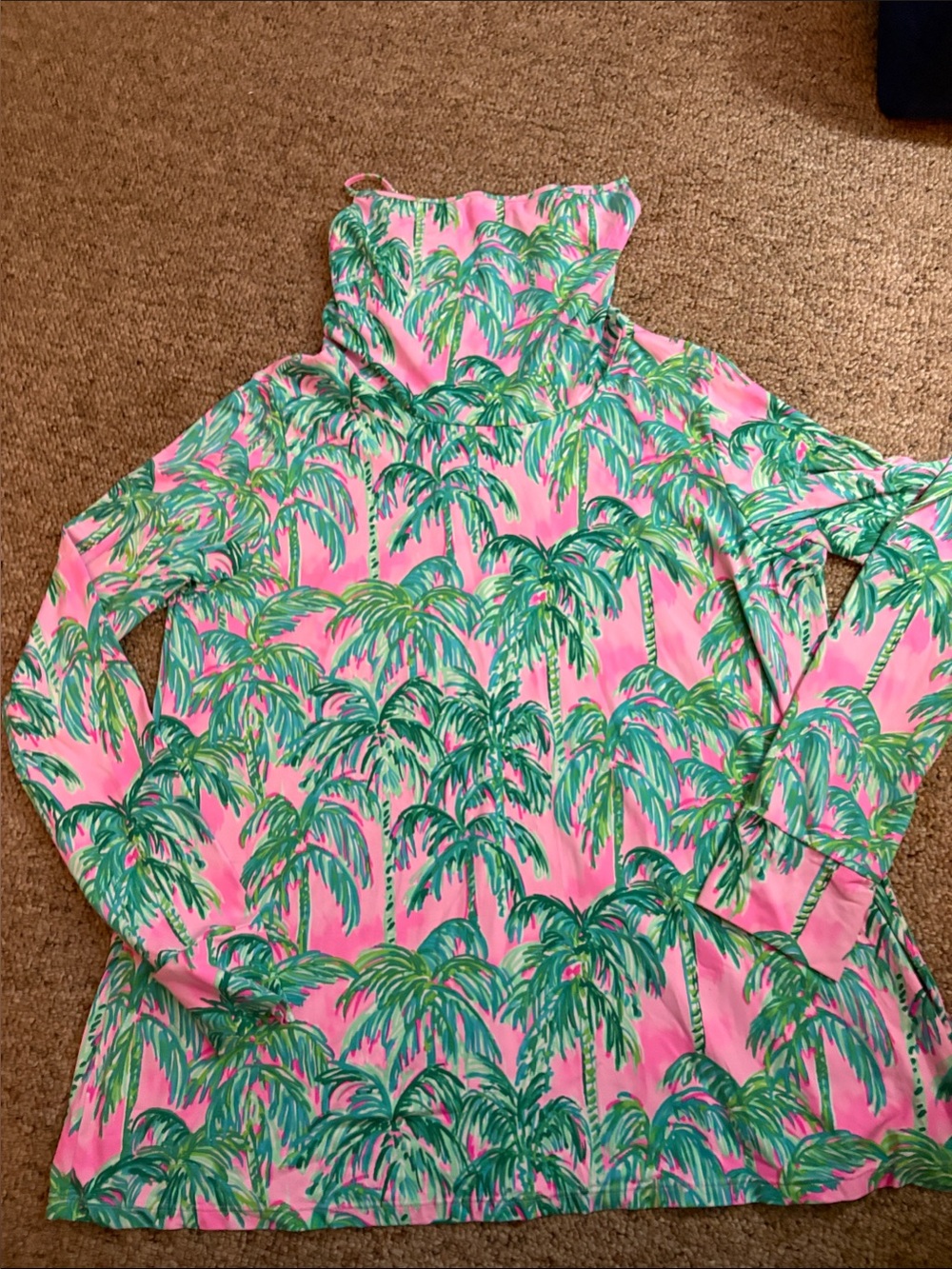 Lilly Pulitzer Pink Palm-Print Long-Sleeve Cowl-Neck Swim Coverup
